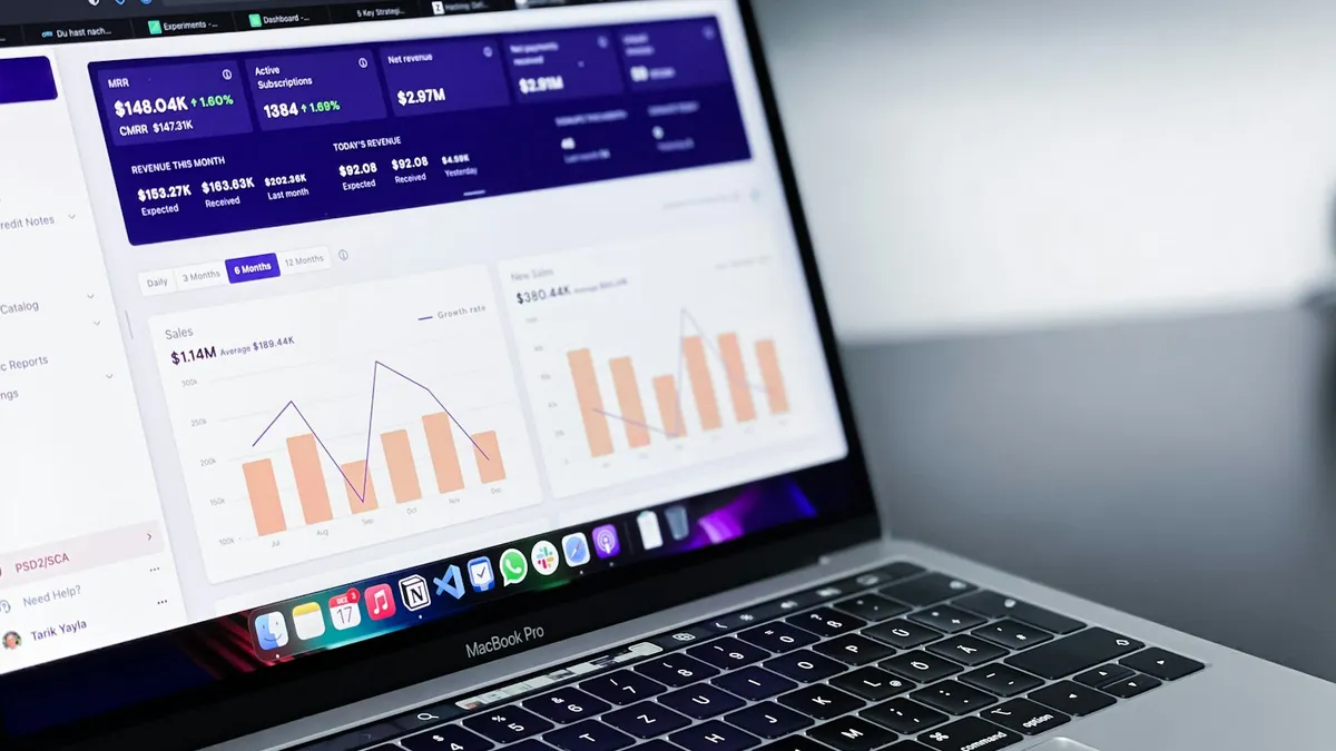 Colorful performance analytics dashboard showing ad campaign charts and metrics